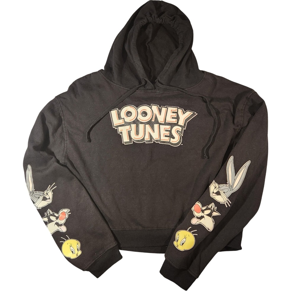 Looney Tunes Hoodie Womens Small Cropped Bugs Bunny Tweety‎ Sylvester Pullover